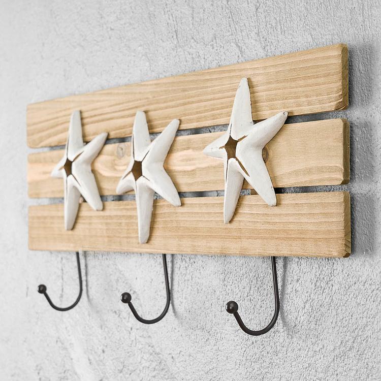 Настенная вешалка Белые морские звёзды White Starfishes Coat Rack 3 Hooks