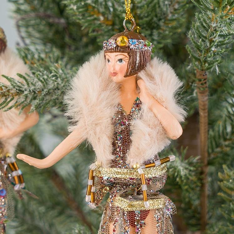 Набор из двух ёлочных игрушек Ар-деко флэпперы Set Of 2 Art Deco Flapper Girls Burgundy 14,5 cm