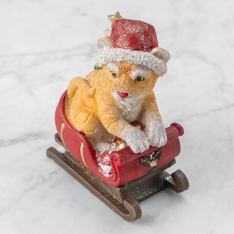 Новогодняя фигурка Рождественский тигр в санях Xmas Tiger In Sleigh Red/Orange/Green