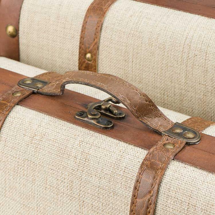 Набор из двух бежевых декоративных чемоданов Set Of 2 Wood Fabric Suitcase Boxes Cream