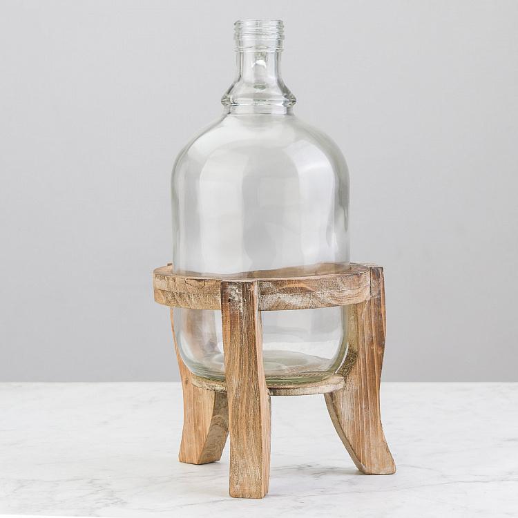 Ваза-бутыль стеклянная на деревянной подставке Bottle Vase With Wooden Stand