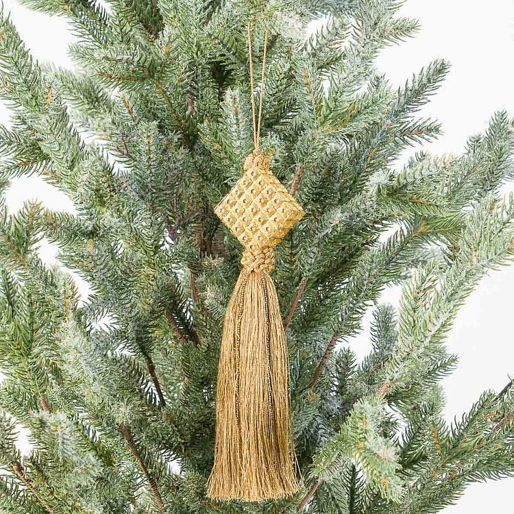 Новогодняя подвеска Золотой ромб с бронзовой кисточкой Golden Rhombus Pendant With Bronze Tassel 20 cm
