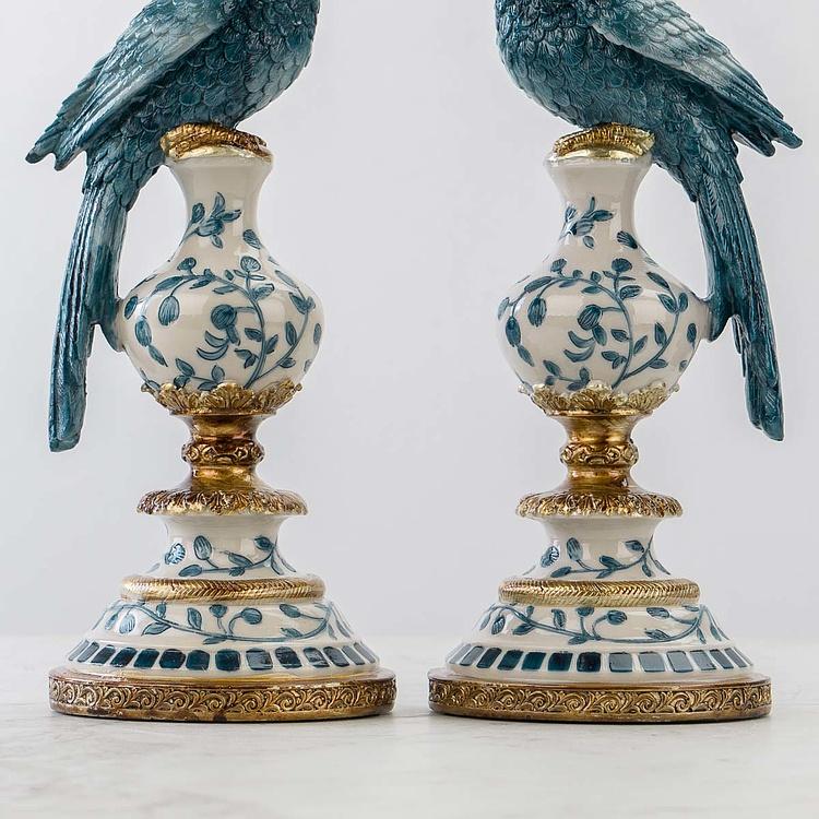 Набор из двух подсвечников Голубые попугаи Set Of 2 Candle Holders Parrots Blue