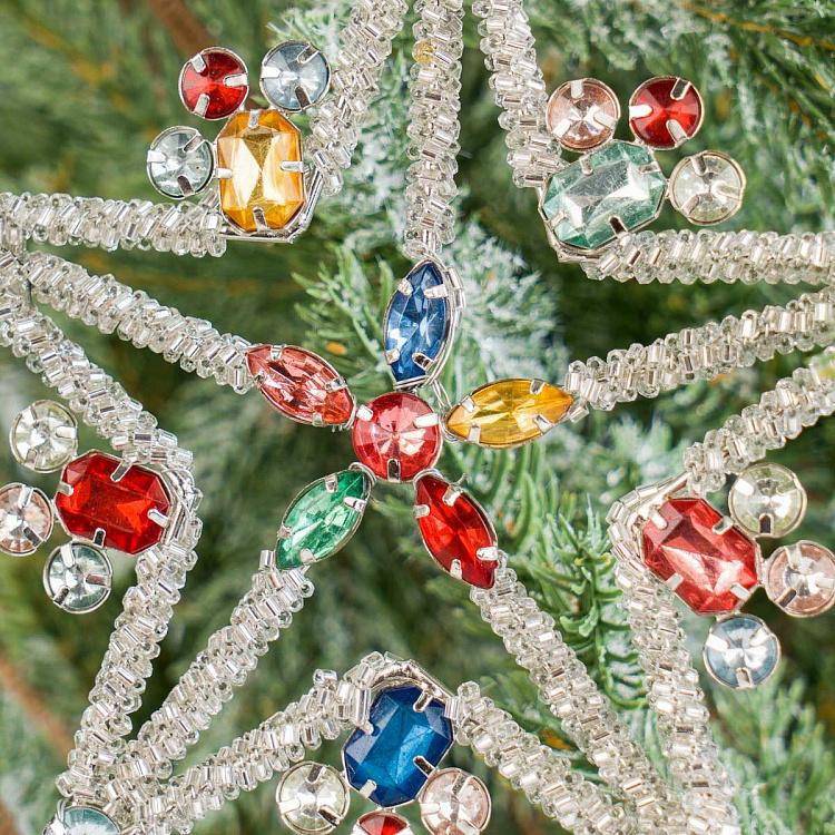 Ёлочная игрушка Серебристая снежинка с разноцветными стразами Multicolored Snowflake 13 cm