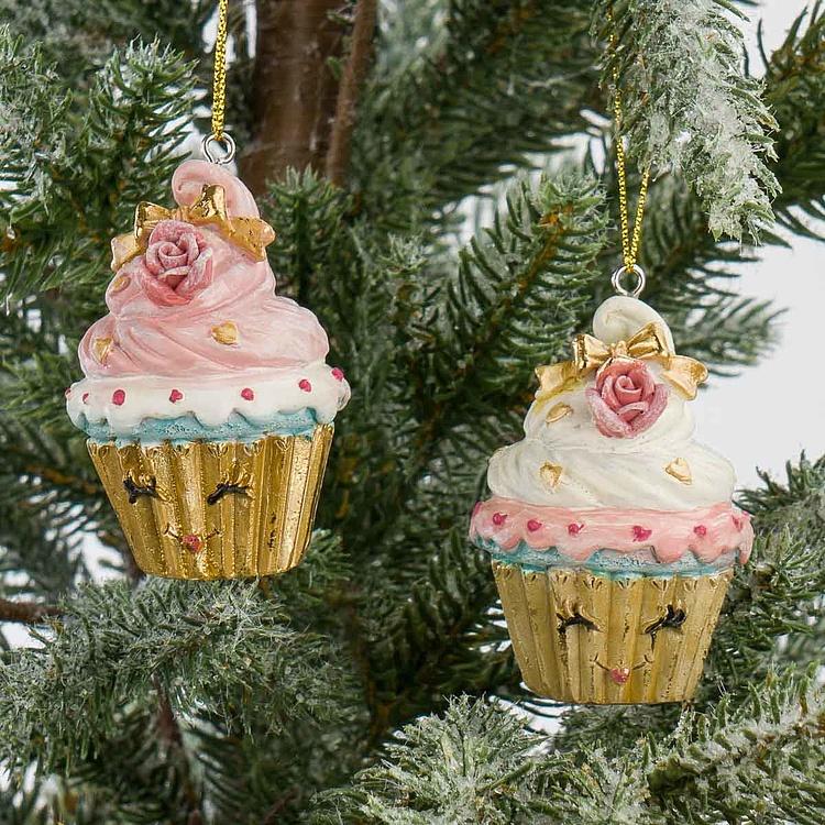 Набор из двух ёлочных игрушек Капкейки для леди Set Of 2 Smiling Lady Cupcakes 7 cm