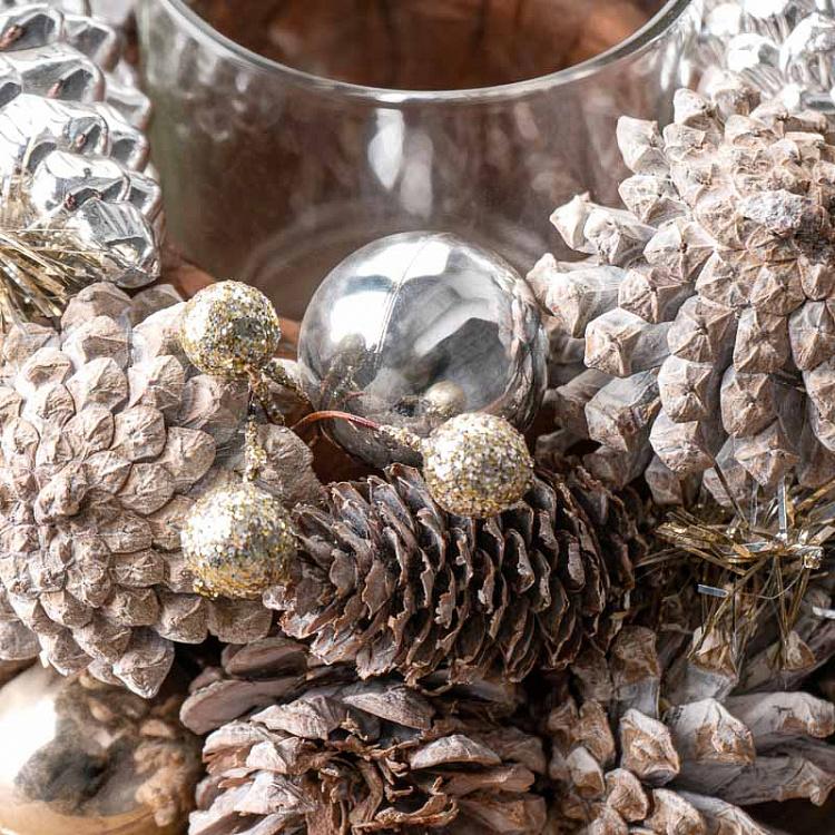 Подсвечник с шишками Glass Pinecone Votive Holder Silver/Brown