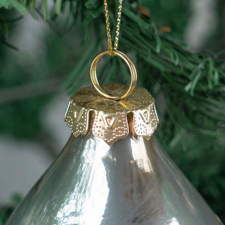 Ёлочная игрушка Серебристый шар с коралловым узором 2 Glass Glitter Coral Ball 2 Silver 10 cm