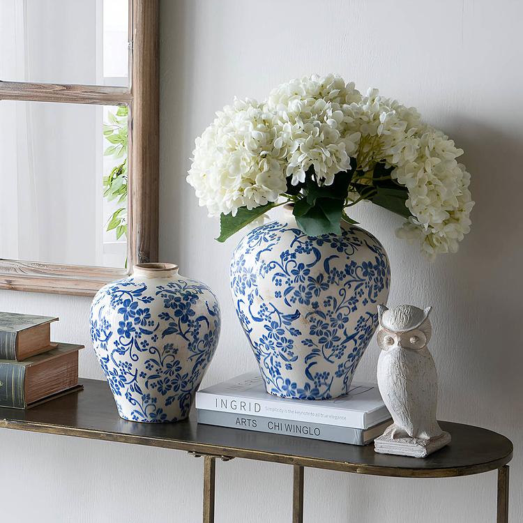 Ваза с синей цветочной росписью Ceramic Vase Blue Painted