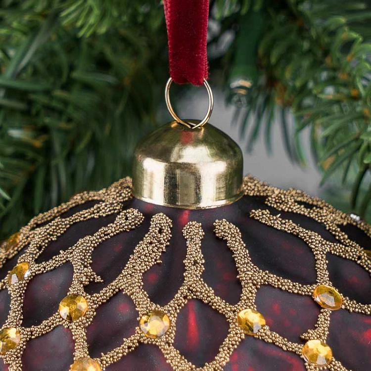 Ёлочная игрушка Бордовый шар с сетчатым узором Grid Ball Burgundy 10 cm
