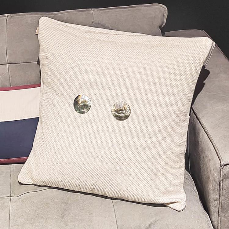 Декоративная льняная подушка 85 с серыми перламутровыми пуговицами 85 Cushion With Grey Pearl Buttons