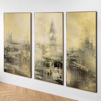 Set Of 3 Prints With Gold Frame Foggy City discount