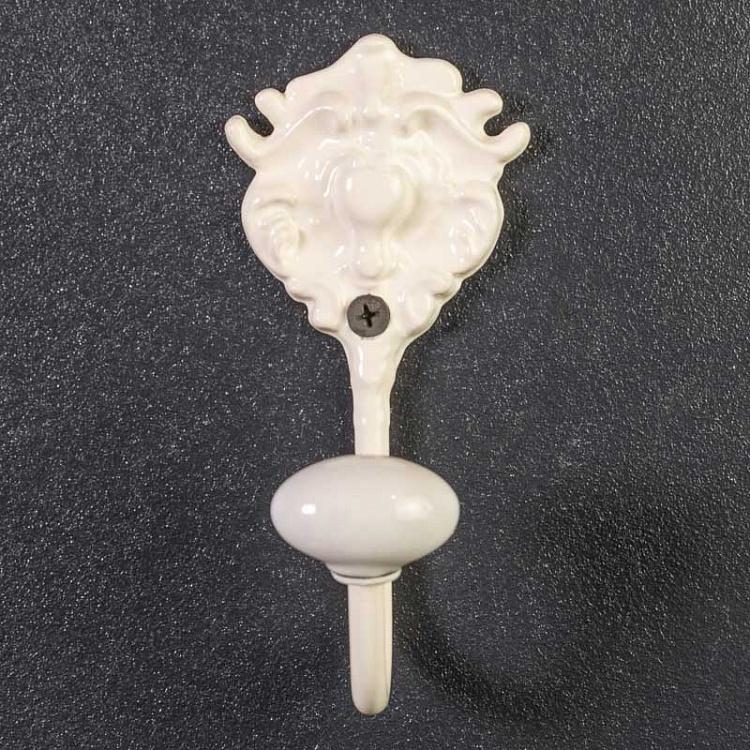Железный крючок Барокко с фарфоровым наконечником цвета слоновой кости, S Small Hook Baroque With Porcelain Knob Iron Cream