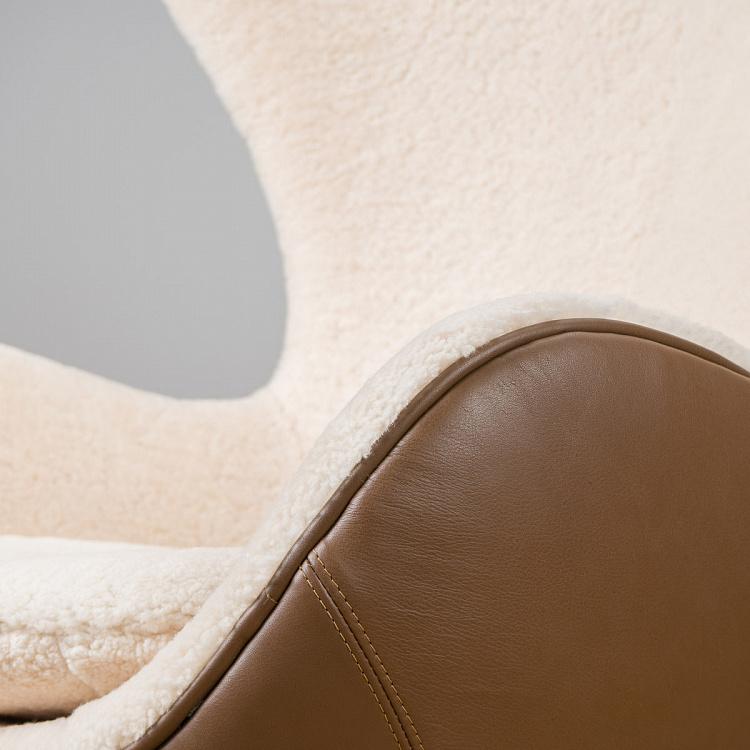 Кресло-яйцо белая овчина и кожа Eggchair White Sheep Skin And Leather Tenzing