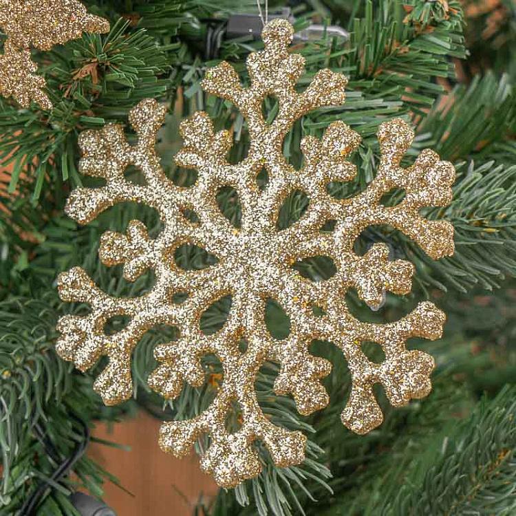 Набор из двух ёлочных игрушек Золотые снежинки с блёстками Set Of 2 Glitter Flat Snowflakes Gold 12,5 cm