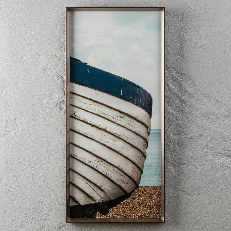 Фото-принт триптих в серебристой раме Сине-белая лодка Set Of 3 Blue And White Boat, Pewter Frame