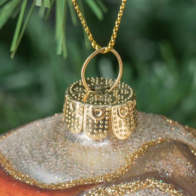 Набор из двух ёлочных игрушек Земной шар Set Of 2 Glass World Globe Ball Gold/Cream 10 cm