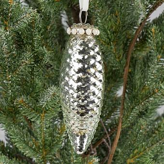 Glass Pine Cone Silver 15 cm