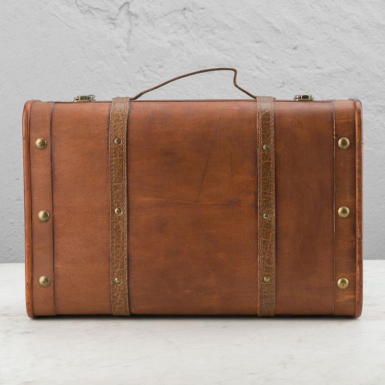 Набор из двух декоративных чемоданов из экокожи Set Of 2 Wood Suitcase Boxes Brown