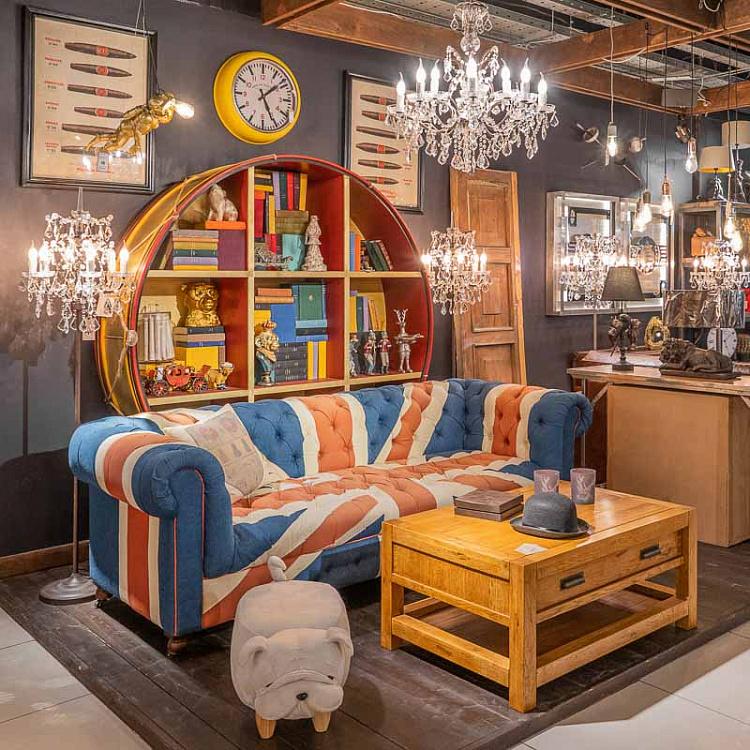 Деревянный стеллаж в виде барабана с латунным обрамлением на подставке, L Regiment Brass Drum Bookcase Large With Stand