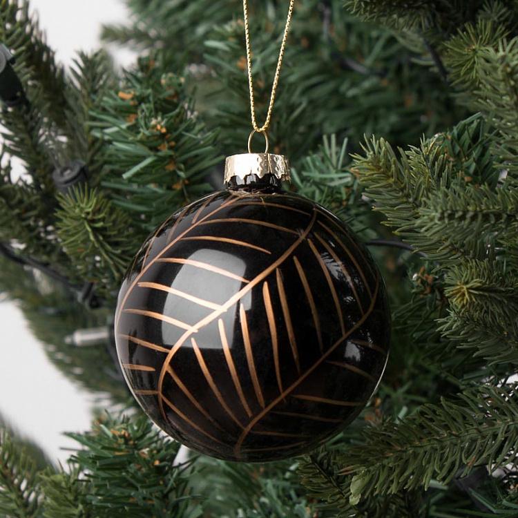 Набор из двух ёлочных шаров Золотые и Серебряные штрихи Set Of 2 Glass Fishbone Pattern Balls Black 8 cm