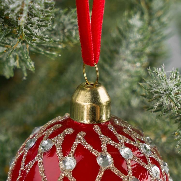 Ёлочная игрушка-шкатулка Красное яйцо с серебряным сеточным узором Xmas Egg Box Jewel Net Red Silver 9 cm