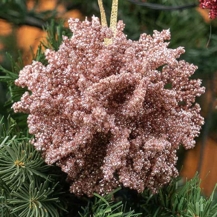 Набор из двух ёлочных игрушек Кораллы в блёстках Set Of 2 Glitter Coral Balls Pink/Gold 10 cm