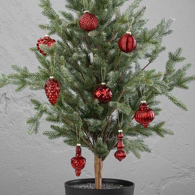 Набор из 16 красных стеклянных ёлочных игрушек Set Of 16 Glass Antique Ball Pinecones Red 5 cm