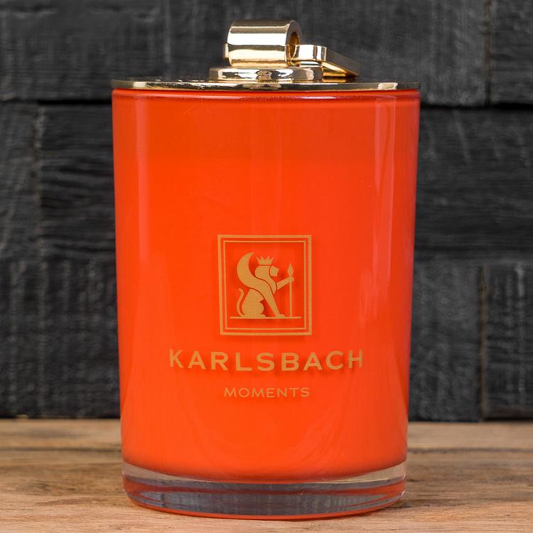 Аромасвеча в оранжевом стакане с золотой крышкой Лайм Aroma Candle In Orange Glass With Gold Lid Lime