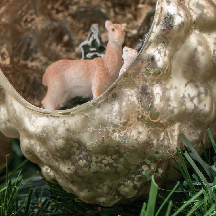 Набор из двух ёлочных игрушек Олени и сова в открытой шишке Set Of 2 Glass Deer And Owl In Open Pinecones Brown 10 cm