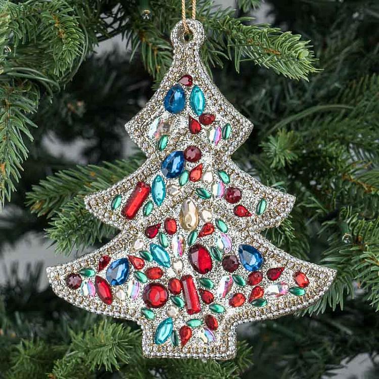 Ёлочная игрушка Золотистая ёлочка с разноцветными бусинами 1 Multi-Colored Christmas Tree Pendant 1 15 cm