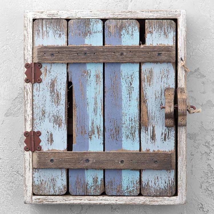 Деревянная ключница с 8-ю крючками и белой патиной Wooden Keybox With 8 Hooks White Patina