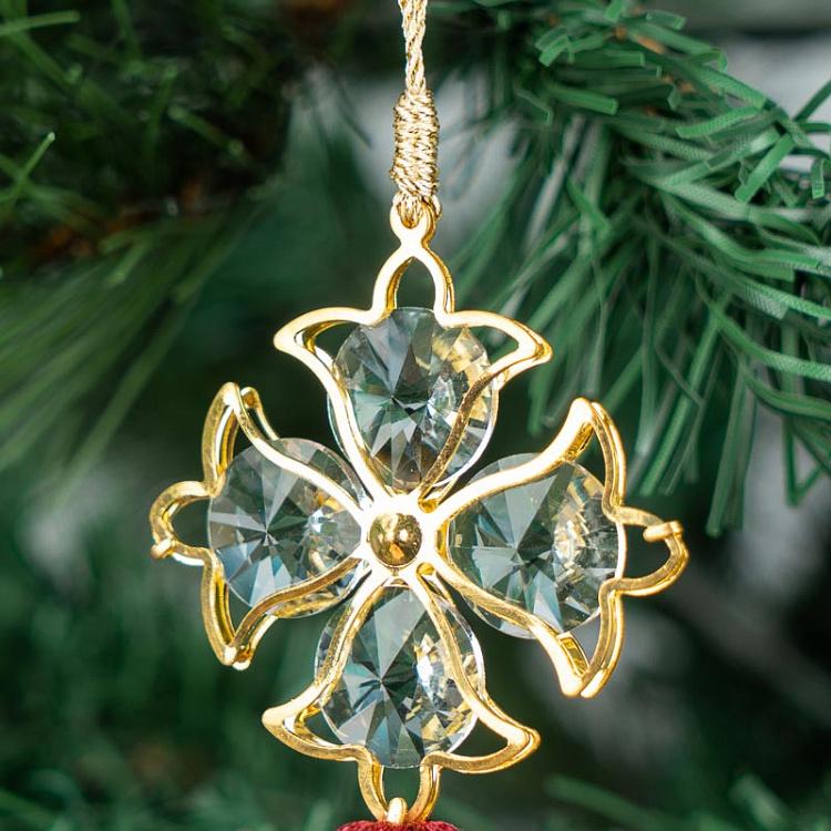 Новогодняя подвеска Бордовая кисточка с крестом Pendant Cross Burgundy 18 cm