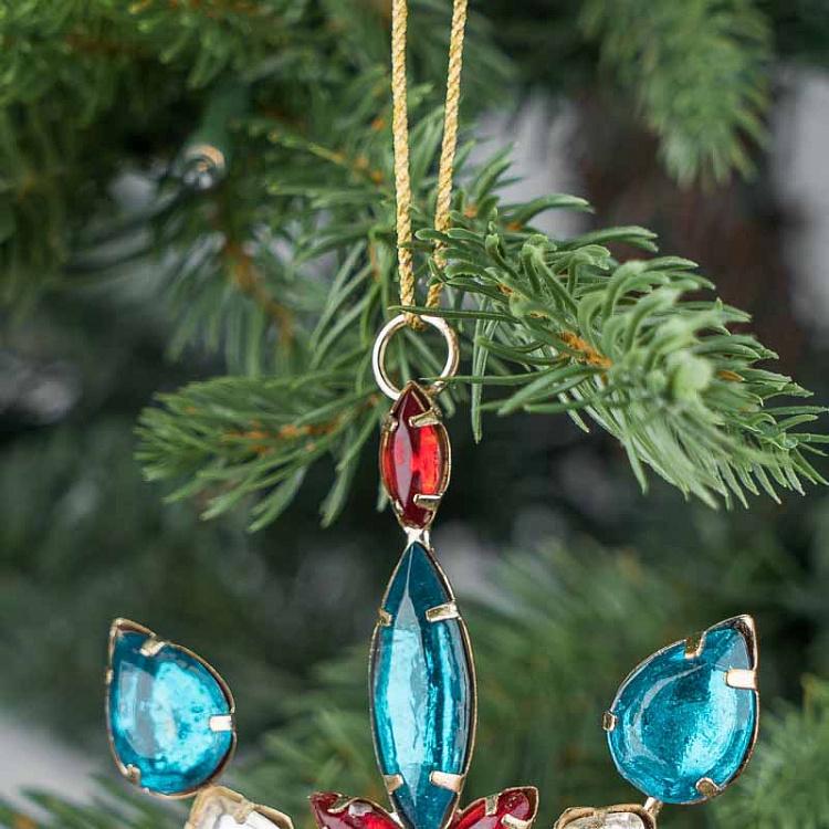 Ёлочная игрушка Золотистая снежинка с разноцветными стразами, L Multi-Colored Stones Snowflake Gold 16 cm