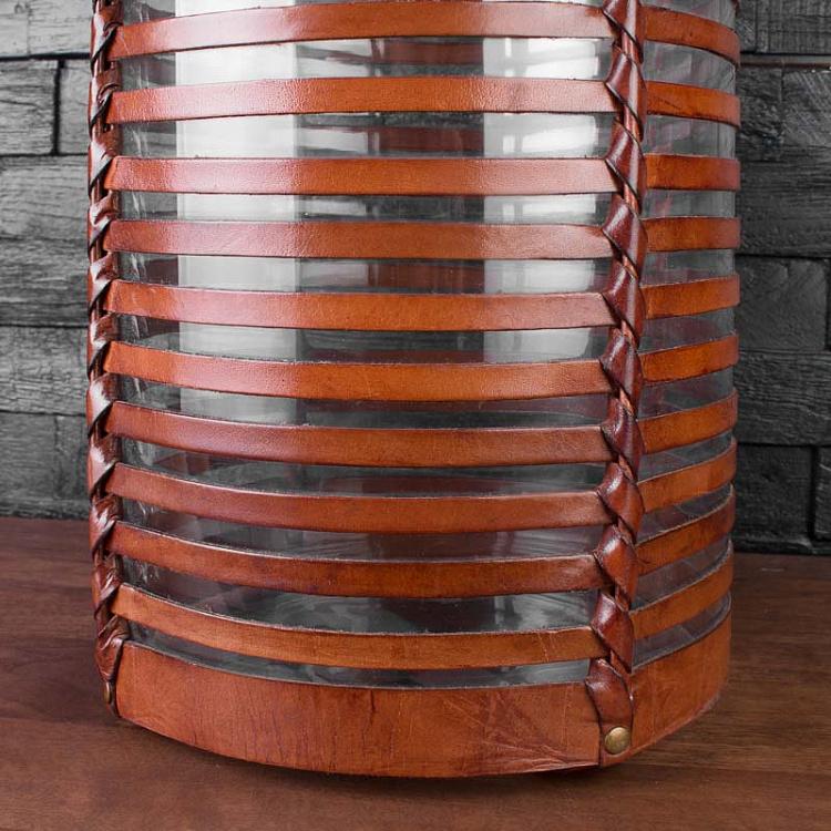 Кожаный подсвечник, M Medium Leather Weaved Hurricane