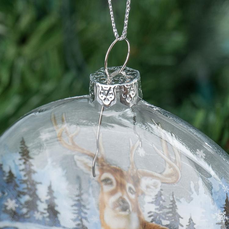 Набор из двух ёлочных игрушек Диски с оленем и совой Set Of 2 Glass Deer And Owl Disces White/Brown 11 cm