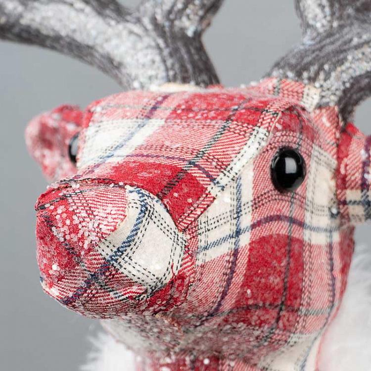 Верхушка на ёлку Голова оленя тартан Fabric Tartan Deer Head Tree Topper Red 33 cm
