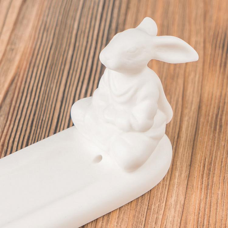 Подставка для благовоний цвета слоновой кости Медитирующий кролик Meditating Rabbit Incense Stand Ivory
