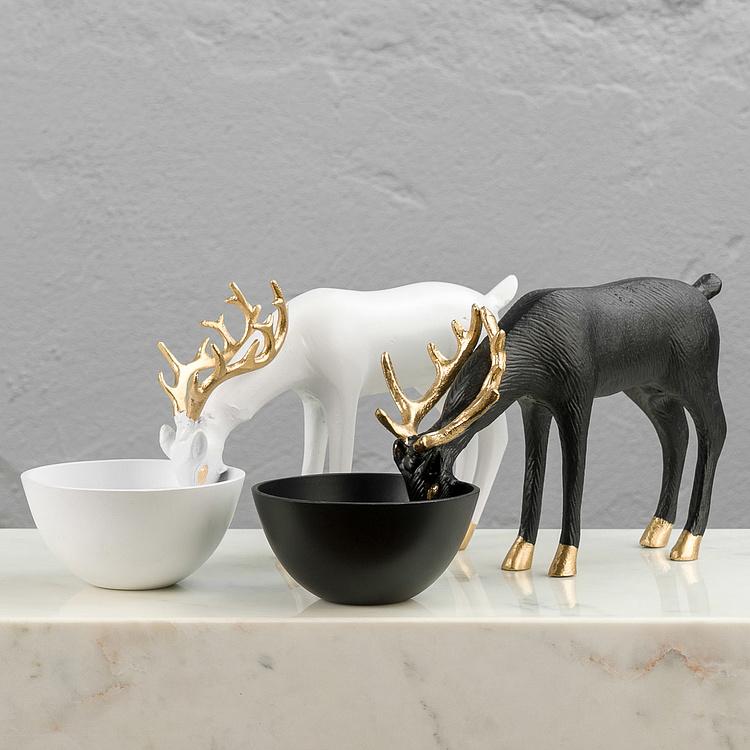 Подставка для мелочей Белый олень на водопое Deer Golden Horns Trinket Tray White