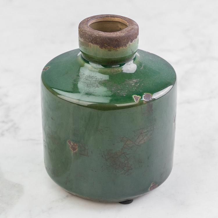Низкая оливковая керамическая мини-ваза Бутыль Bottle Vase Olive Green Low