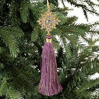 Gold Flower Pendant With Purple Tassel 18 cm