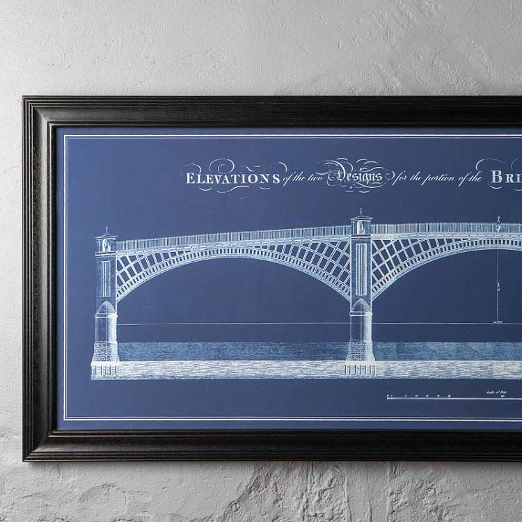 Картина-принт Телфордский мост с синим фоном, L Architectural Telford Bridge Blue Print Large