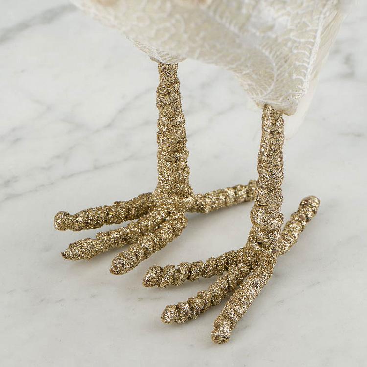 Статуэтка Пушистая сова кремовая с золотом Furry Lace Owl Cream Gold