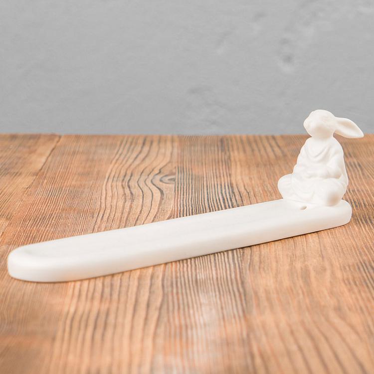 Подставка для благовоний цвета слоновой кости Медитирующий кролик Meditating Rabbit Incense Stand Ivory
