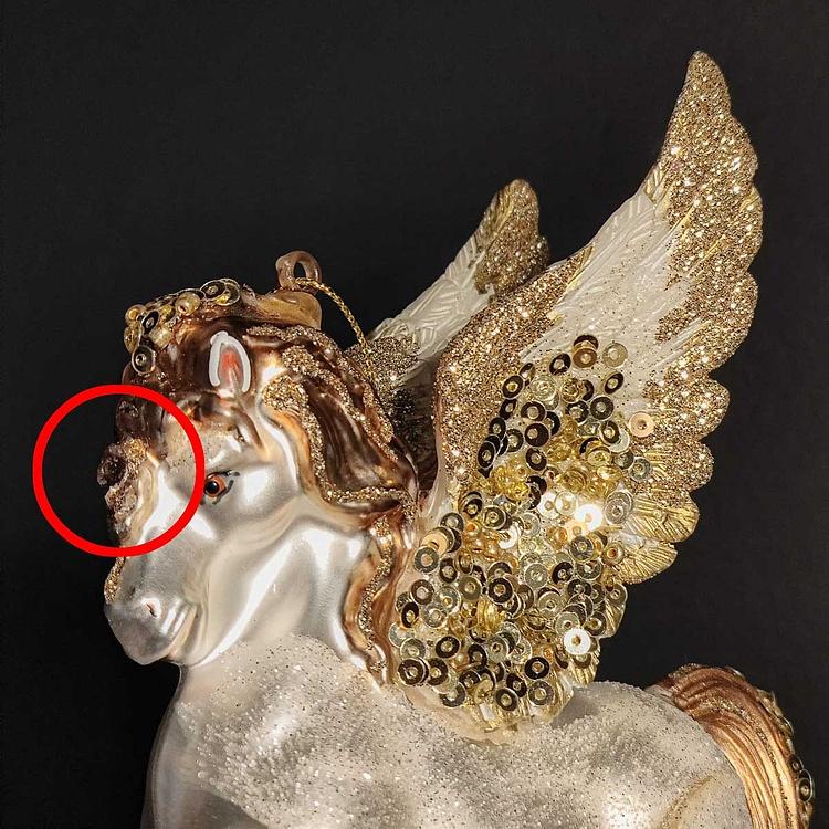 Ёлочная игрушка Фэнтезийный единорог с крыльями дисконт1 Glass Fantasy Unicorn With Wings White/Gold 15 cm discount1