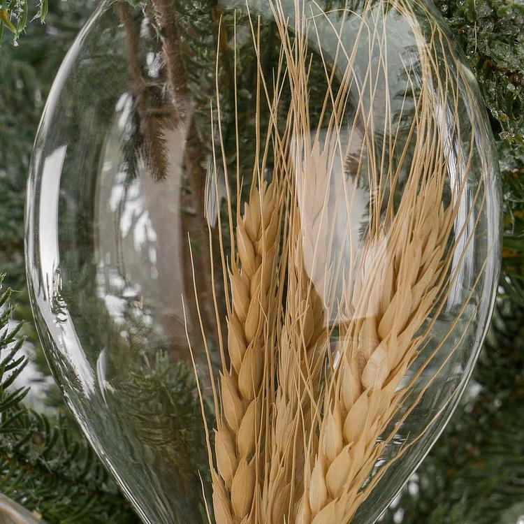Набор из трёх ёлочных игрушек с колосьями внутри Set Of 3 Glass Dried Ear Of Corn Ball Clear 10 cm