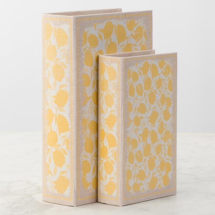 Набор из двух шкатулок с лиственным узором Set Of 2 Book Boxes Linen Leaf Motif