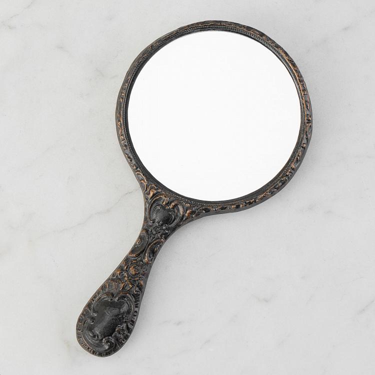 Ручное зеркало в чёрной оправе с патиной Hand Mirror Black Patina