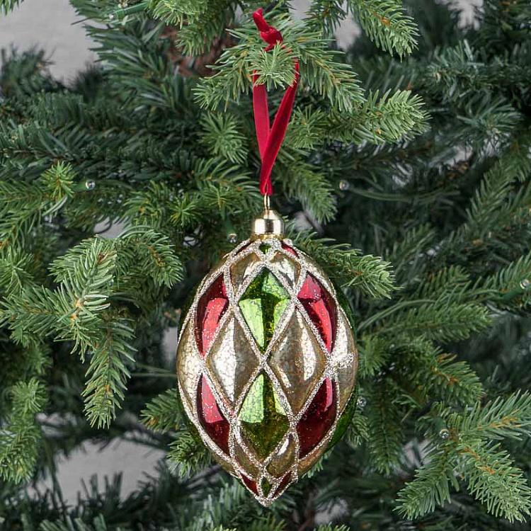 Ёлочная игрушка Красно-зелёная шишка Red And Green Diamonds Golden Cone 9,5 cm