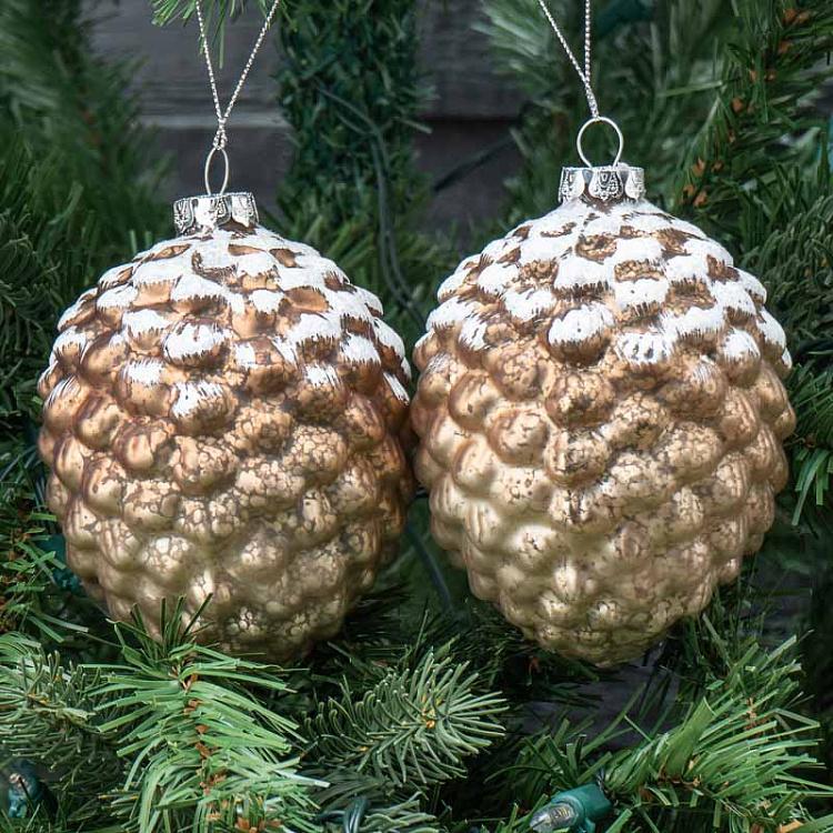 Набор из двух ёлочных игрушек Олени и сова в открытой шишке Set Of 2 Glass Deer And Owl In Open Pinecones Brown 10 cm