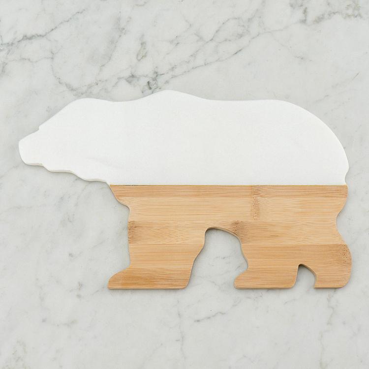 Сервировочная доска из бамбука и мрамора Медведь Bamboo And Marble Bear Tray